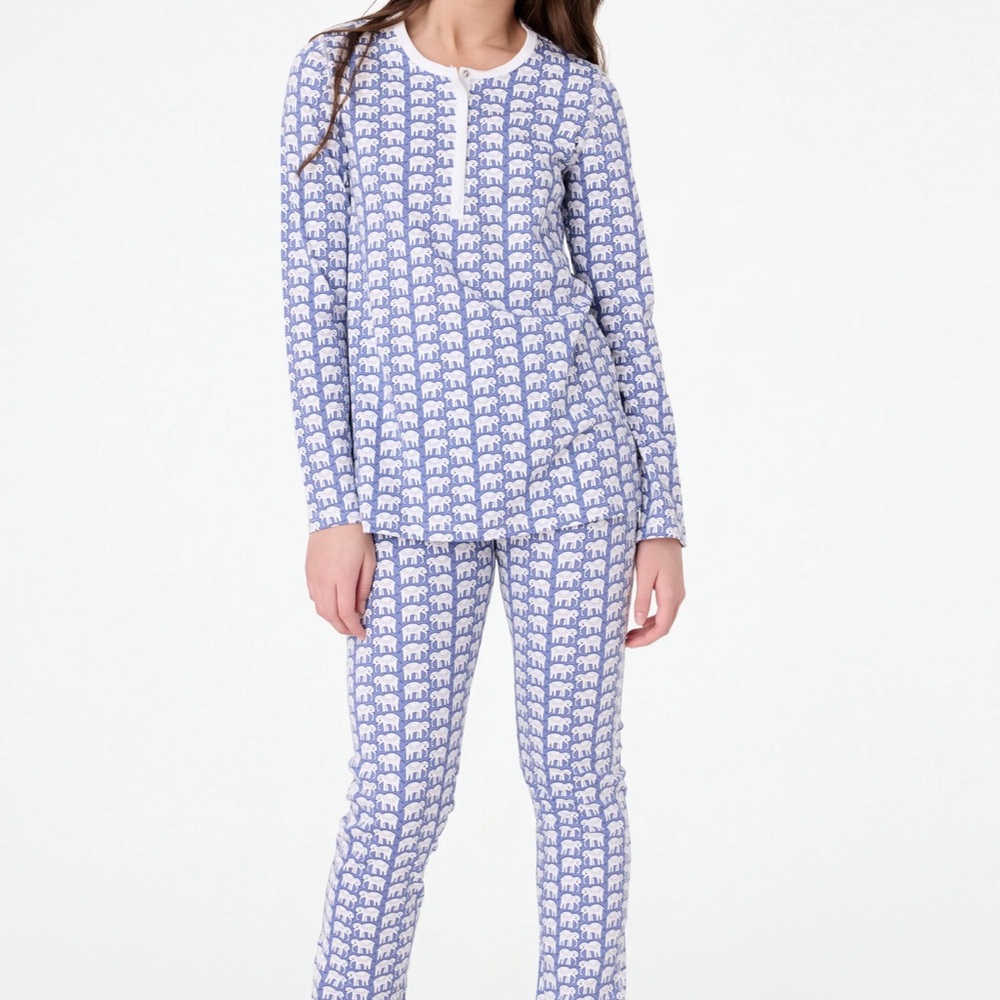 Roller Rabbit Blue and White Elephant Pajama Set